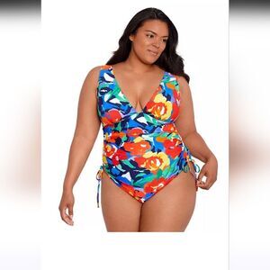 Lauren Ralph Lauren Plus Size Side-Shirred One-Piece Swimsuit NWT Size 22W